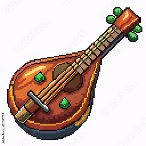 Retro Pixel Art Mandolin Vintage Musical Instrument Illustration