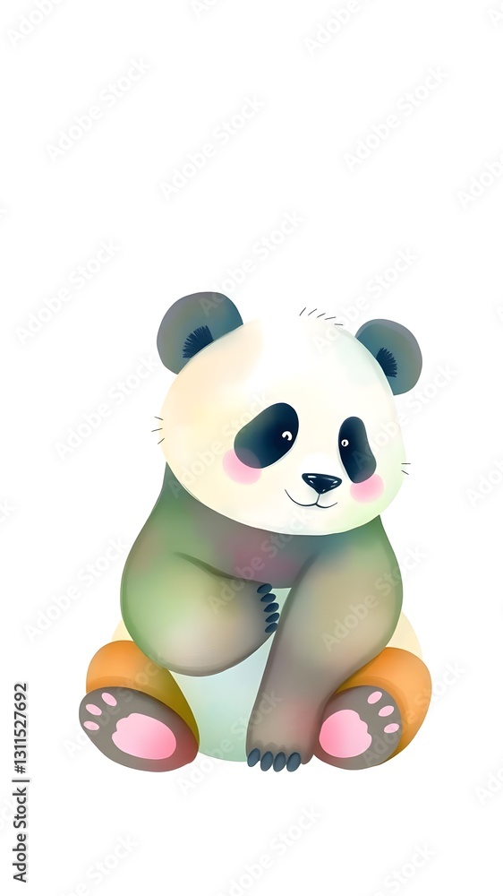 Naklejka premium Watercolor Panda in Pastel Hues, Set Against a Soft Gradient Background for a Calm Vibe