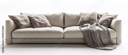 Clean and comfortable sofa with a soft shawl draped over the armrest-2