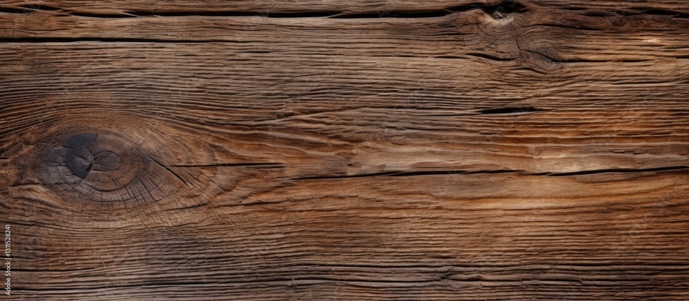 Naklejka premium Aged wooden background texture featuring rich brown tones and detailed grains positioned centrally, ideal for copy space applications.