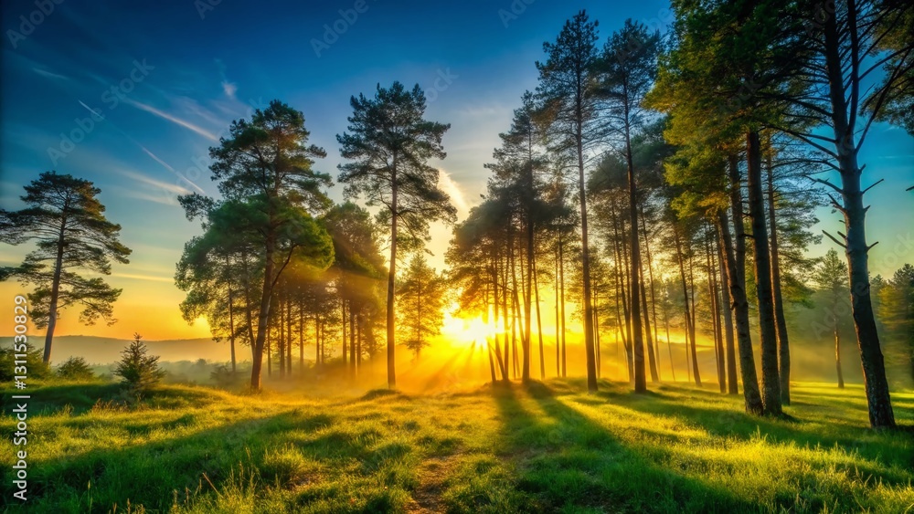 Naklejka premium Silhouetted Summer Forest Landscape at Sunset - Dramatic Nature Photography