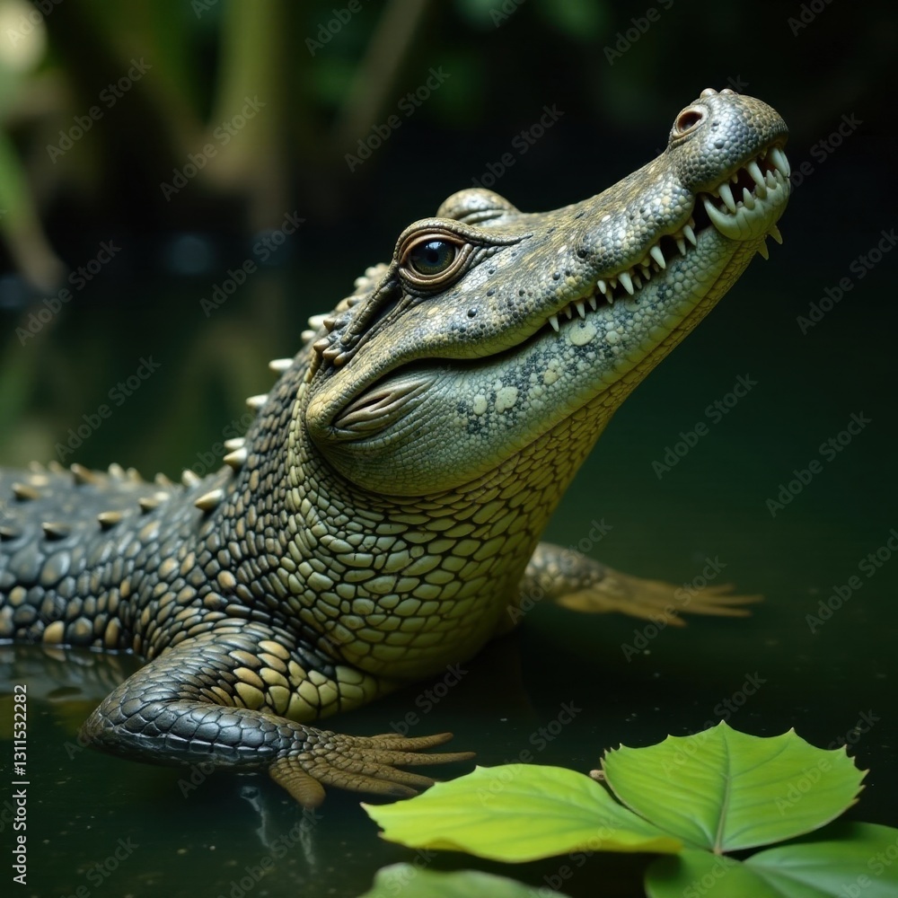 Fototapeta premium Large alligator in swampy Avery Island habitat, nature, subtropical, reptilian