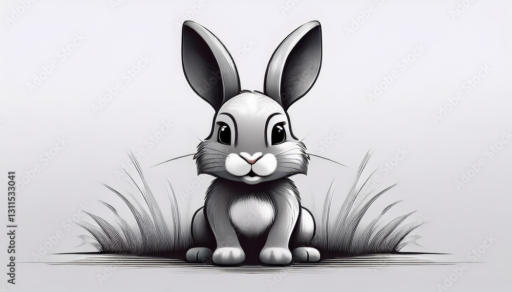 Obraz premium A simple cartoon Easter bunny with a white background and eggs