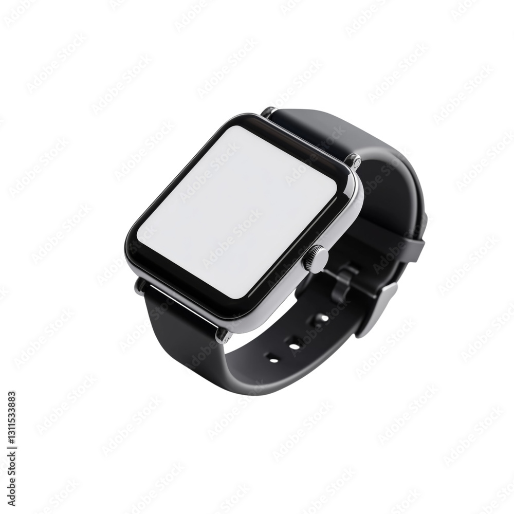 Isolated Modern Tech Gadgets Smartwatch with a blank screen and black band on a dark background. Isolated Modern Tech Gadgets Smartwatch with a blank screen and black band on a dark background.