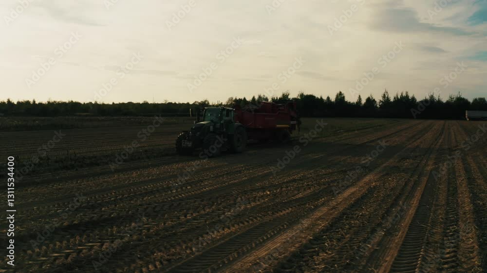 09.22.2023 Editorial video Lviv, Ukraine. Drone footage of a Grimme potato harvester at work in the field. Demonstration of the operation of powerful agricultural machinery during the autumn harvest. 09.22.2023 Editorial video Lviv, Ukraine. Drone footage of a Grimme potato harvester at work in the field. Demonstration of the operation of powerful agricultural machinery during the autumn harvest.