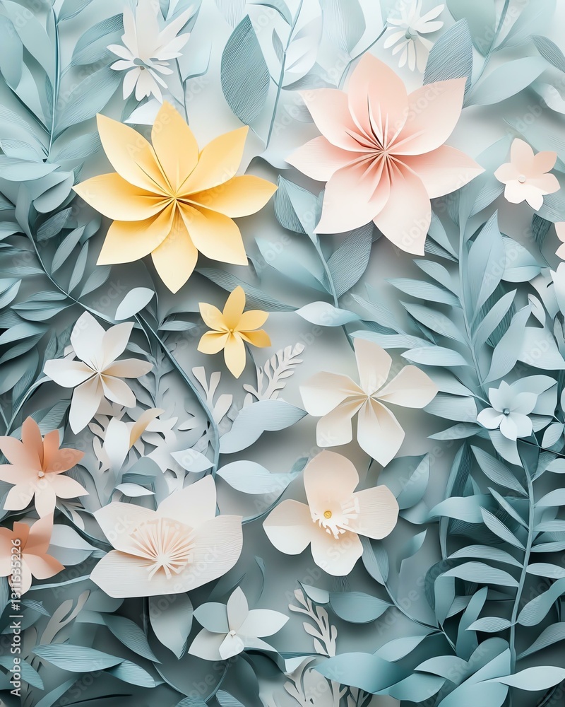 papercut art intertwines harmoniously with resplendent hues Beautiful paper flowers in various colors. papercut art intertwines harmoniously with resplendent hues Beautiful paper flowers in various colors.