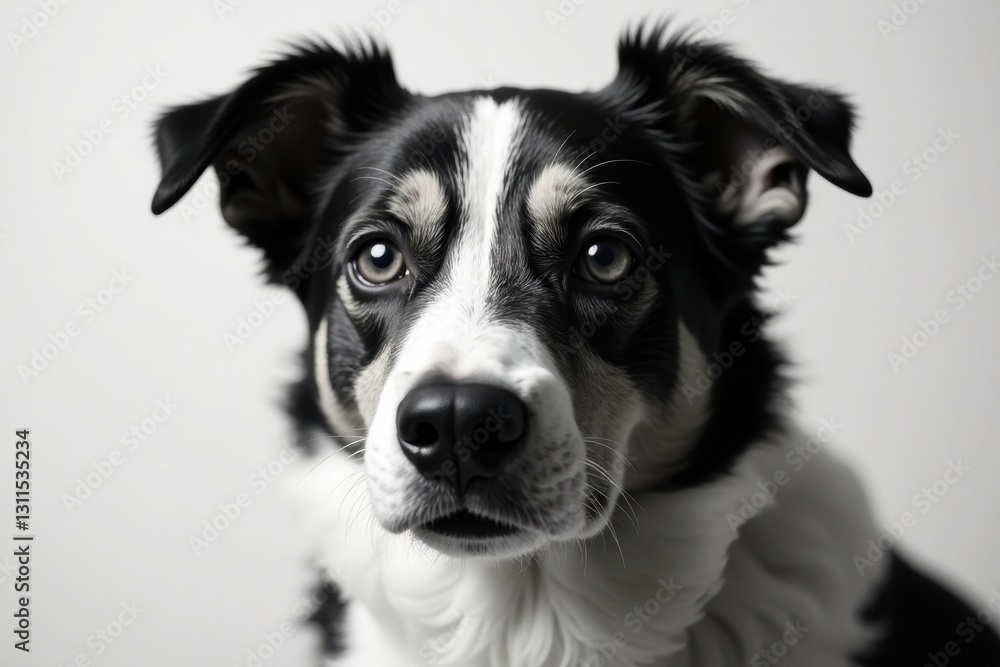 Stylish monochrome doggy headshot, intense gaze , image, white Stylish monochrome doggy headshot, intense gaze , image, white