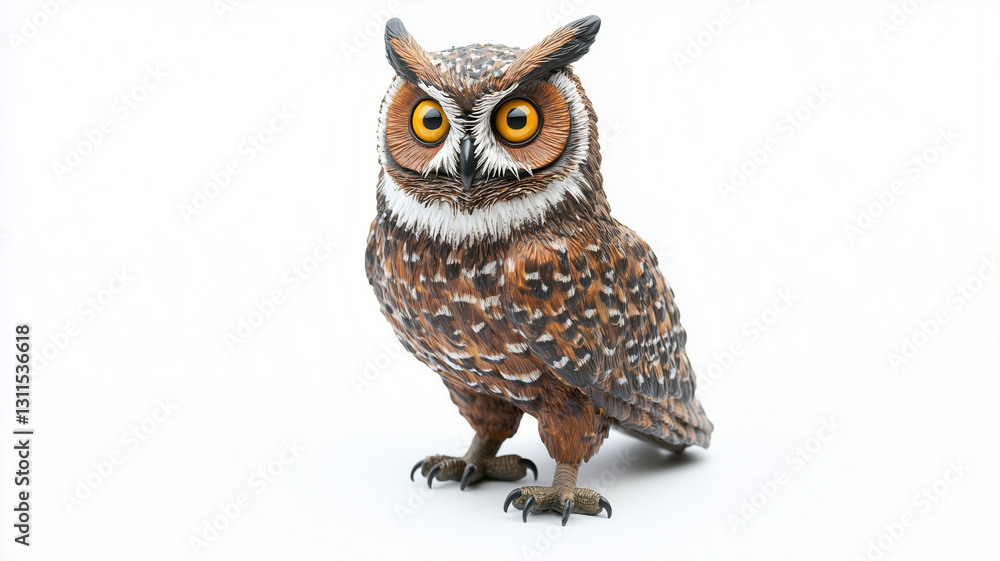 Fototapeta premium A realistic plastic figurine of a Halloween owl, isolated on white background 