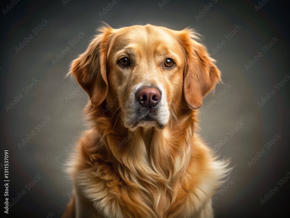 Fototapeta premium Sleepy Golden Retriever Dog on Gray Background - Peaceful Canine Portrait