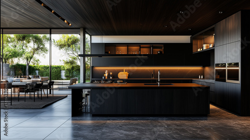 Spacious kitchen with dark wood and black elements, flooded with natural daylight for a refined look-2