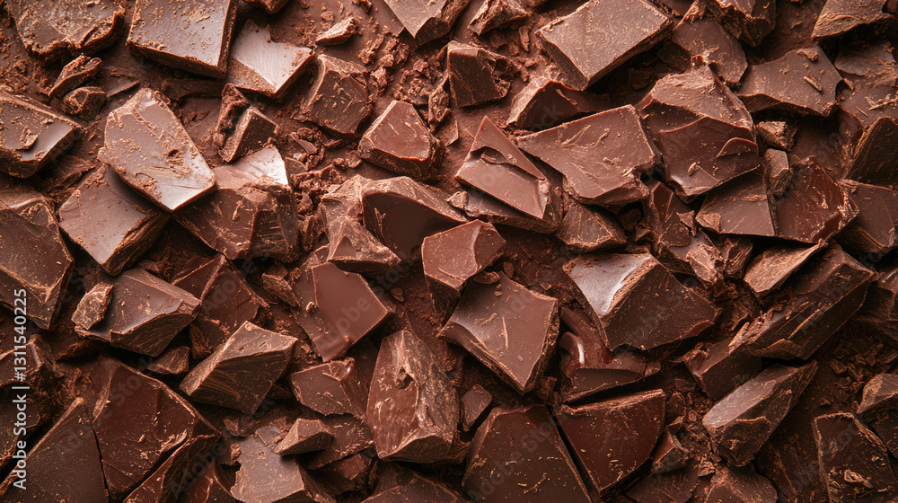 Close-up of cracked dark chocolate chunks in various sizes Close-up of cracked dark chocolate chunks in various sizes