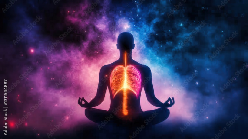 Meditation and breath awareness cosmic space digital art spiritual environment inner peace concept Meditation and breath awareness cosmic space digital art spiritual environment inner peace concept
