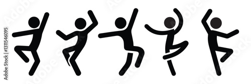 people dancing, stickman sticks figure, man silhouette, dance icon, various poses and movements in dance isolated on transparent background