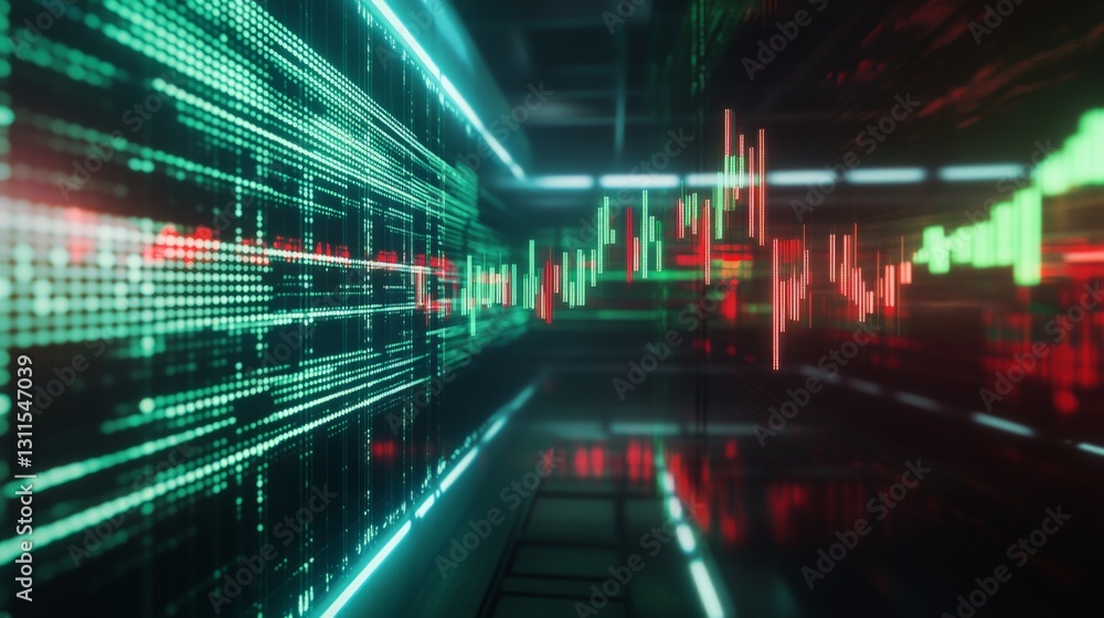 A financial chart displaying stock market trends on a computer screen, with green and red candlesticks, highlighting a bullish market surge. A financial chart displaying stock market trends on a computer screen, with green and red candlesticks, highlighting a bullish market surge.