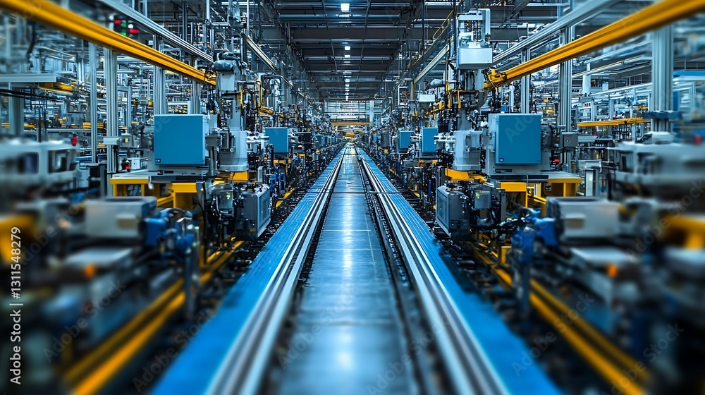 Modern Factory Interior with Automated Assembly Line and Conveyor Belts Modern Factory Interior with Automated Assembly Line and Conveyor Belts