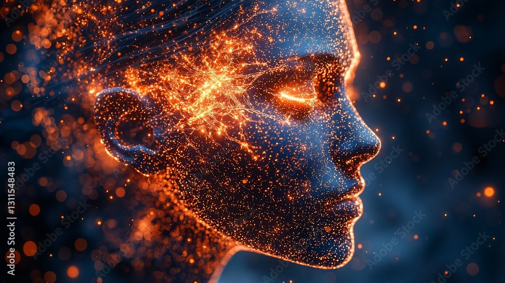 Ethereal portrait of a woman with glowing particles, set against a dark, cosmic background Ethereal portrait of a woman with glowing particles, set against a dark, cosmic background