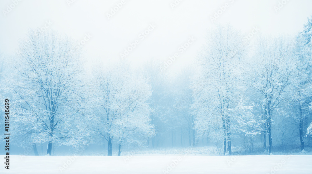 Tranquil winter landscape with snow-covered trees in misty fog Tranquil winter landscape with snow-covered trees in misty fog