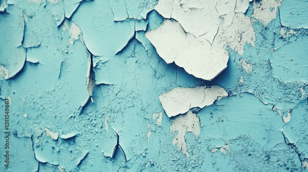 Obraz premium Peeling blue paint on old weathered wall surface textured background