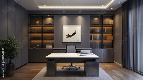 Wallpaper Mural Modern Office Interior Design, Dark Gray, Wooden Flooring Torontodigital.ca
