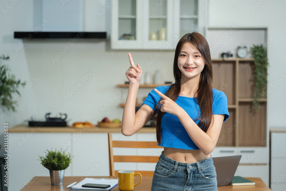 Happy young businesswoman presenting or pointing, happy working. Happy young businesswoman presenting or pointing, happy working.