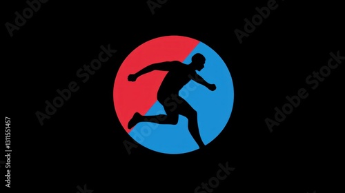 Running silhouette graphic, two-tone circle design photo