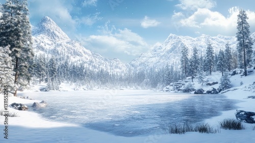 Wallpaper Mural Serene Winter Landscape with Snow-Capped Mountains and Frozen Lake Under Clear Blue Sky Torontodigital.ca