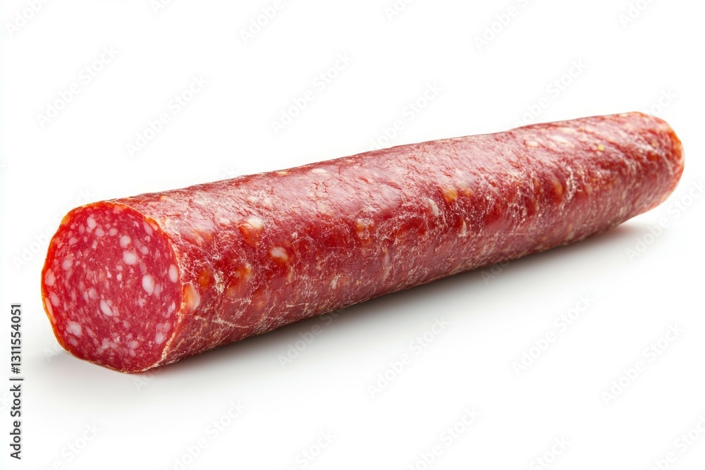 Sliced salami on white background with marbled texture. AI image Sliced salami on white background with marbled texture. AI image