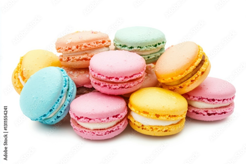 Colorful macarons arranged on white background. AI image Colorful macarons arranged on white background. AI image