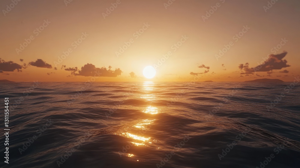 Obraz premium Serene Sunset Over Tranquil Ocean Waves with Soft Clouds and Golden Reflections