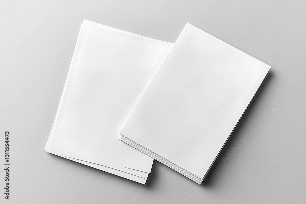 Two Stacks of Blank White Paper Mockup on Gray Background Two Stacks of Blank White Paper Mockup on Gray Background