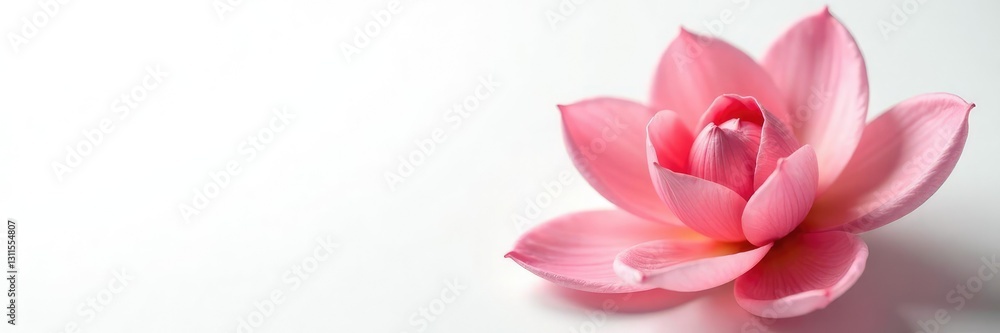 Delicate flower petals unfolding on white background, greenery, flower Delicate flower petals unfolding on white background, greenery, flower