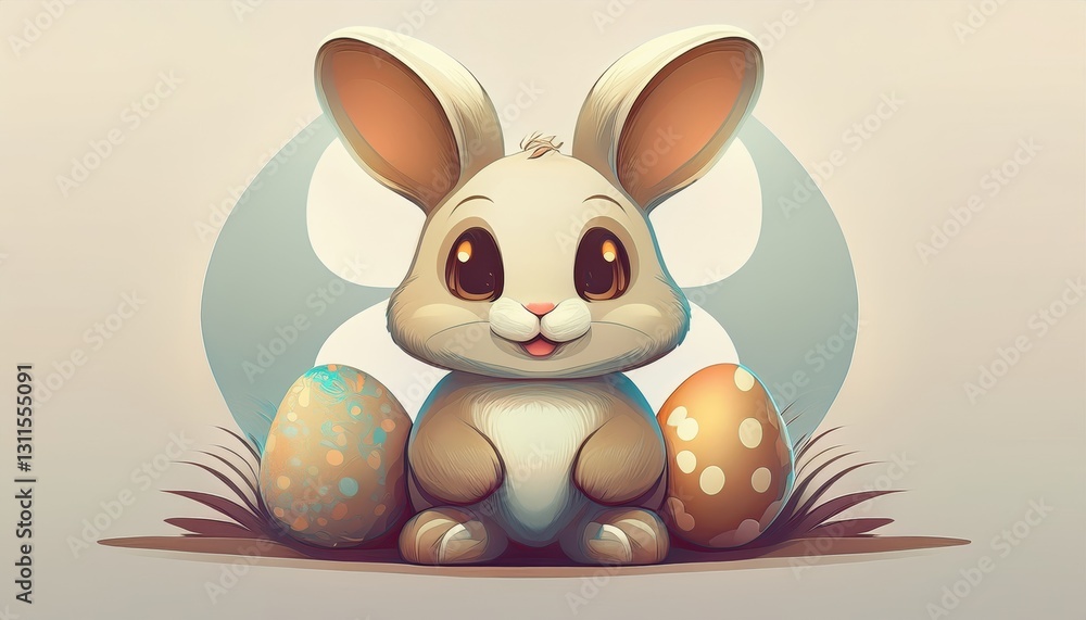 Obraz premium A simple cartoon Easter bunny with a white background and eggs