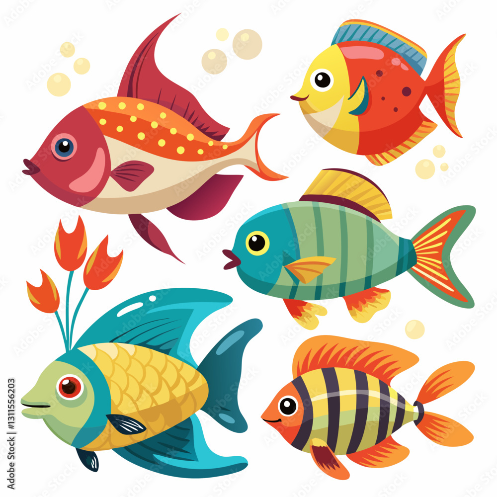 set of funny cartoon fishes set of funny cartoon fishes