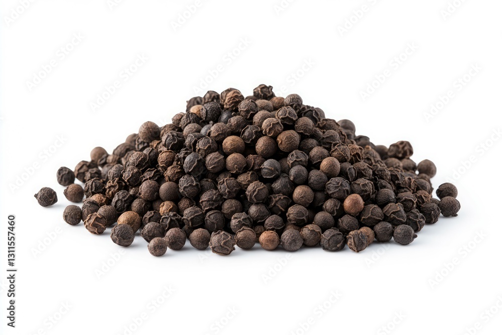 Pile of black peppercorns on white background. AI image Pile of black peppercorns on white background. AI image