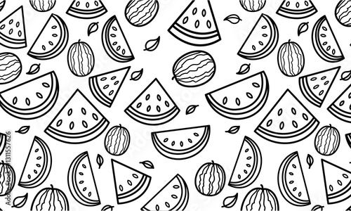 Wallpaper Mural Hand Drawn Line Art Watermelon Pattern. Fresh and Tropical Design Torontodigital.ca