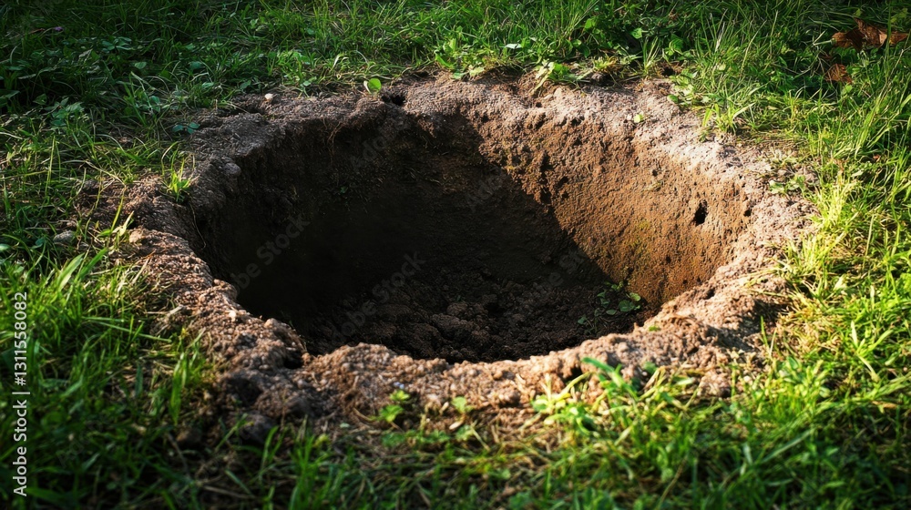 Grave Hole Opening. Empty Dug Burial Site for Mourning and Arousing Emotions Grave Hole Opening. Empty Dug Burial Site for Mourning and Arousing Emotions