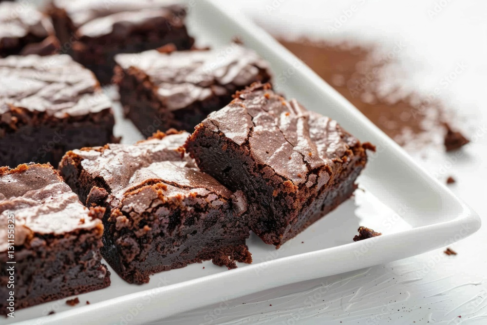Decadent chocolate brownies on white plate. AI image Decadent chocolate brownies on white plate. AI image