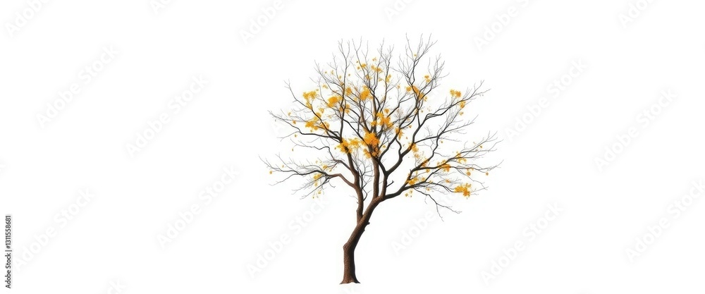Obraz premium Lone deciduous tree, stark branches against pure white, photo, silhouette