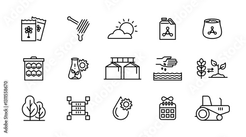 Smart farm agriculture line icon set. Farming, gardening, agriculture, digital, ideas, food, animals, seeding, plants, and harvesting icon collection. UI thin outline icon pack