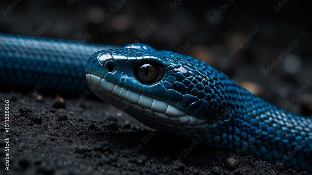 Fototapeta premium Blue viper snake closeup face, head of viper snake, Blue insularis, Trimeresurus Insularis, animal closeup