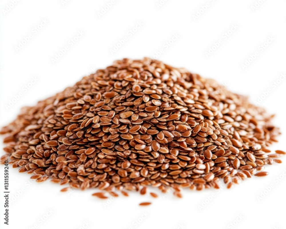 Obraz premium Ground Flax: Close-up view of Healthy Dietary Fiber Powder on White Background