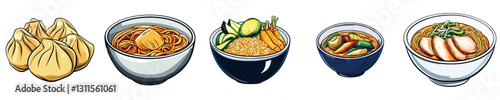 Dumplings and Noodles with Fresh Vegetables and Soup