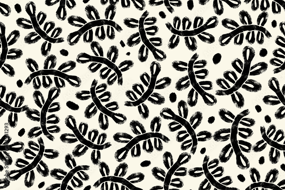 Fototapeta premium Seamless Pattern with Trendy Bold Shapes of a Branch Isolated on White Background. Colorful decorative and minimal hand drawn design perfect for print, fashion, wrapping paper, fabrics