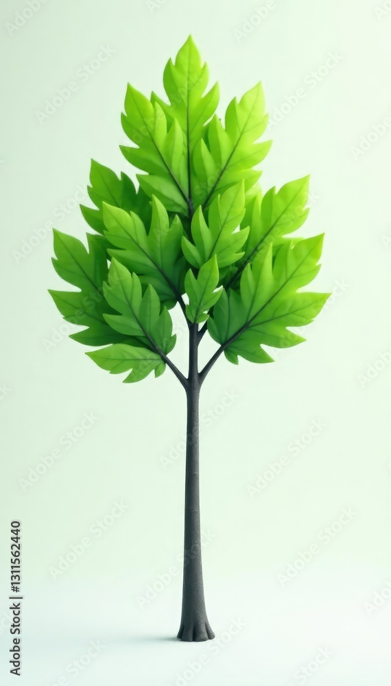 Fototapeta premium Single isolated branch with smooth gray trunk and leaves in different shades of green, tree bark, nature