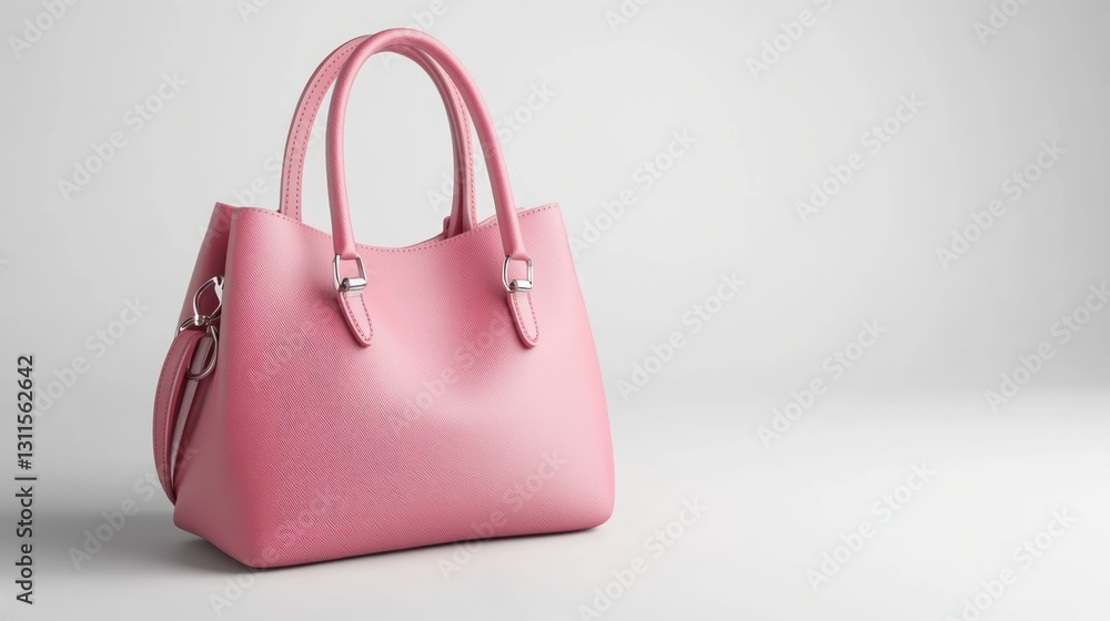 A stylish pink handbag displayed against a minimalist background. A stylish pink handbag displayed against a minimalist background.