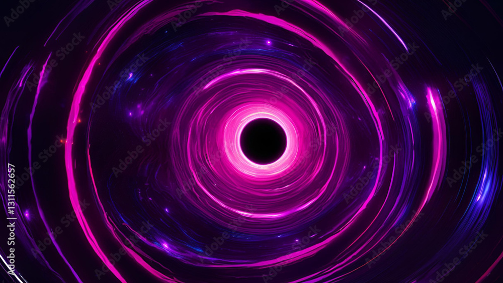 Cosmic Vortex: An abstract depiction of a mesmerizing black hole, its event horizon framed by swirling cosmic energy, rendered in vibrant hues of violet and fuchsia. Cosmic Vortex: An abstract depiction of a mesmerizing black hole, its event horizon framed by swirling cosmic energy, rendered in vibrant hues of violet and fuchsia.