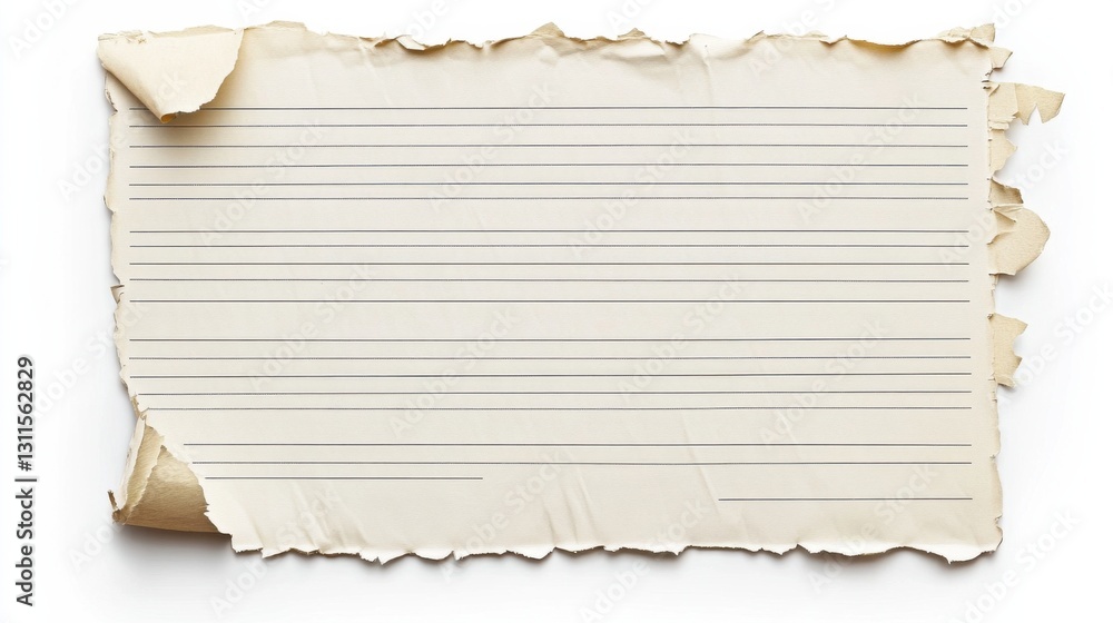 Fototapeta premium Unraveling Memories: A Torn Piece of Lined Notebook Paper with Frayed Edges