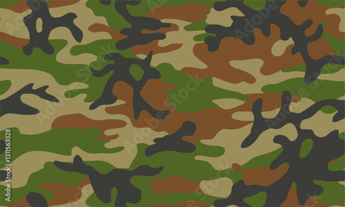 Modern seamless vector-style camouflage pattern featuring, realistic military-style shapes, easily editable.