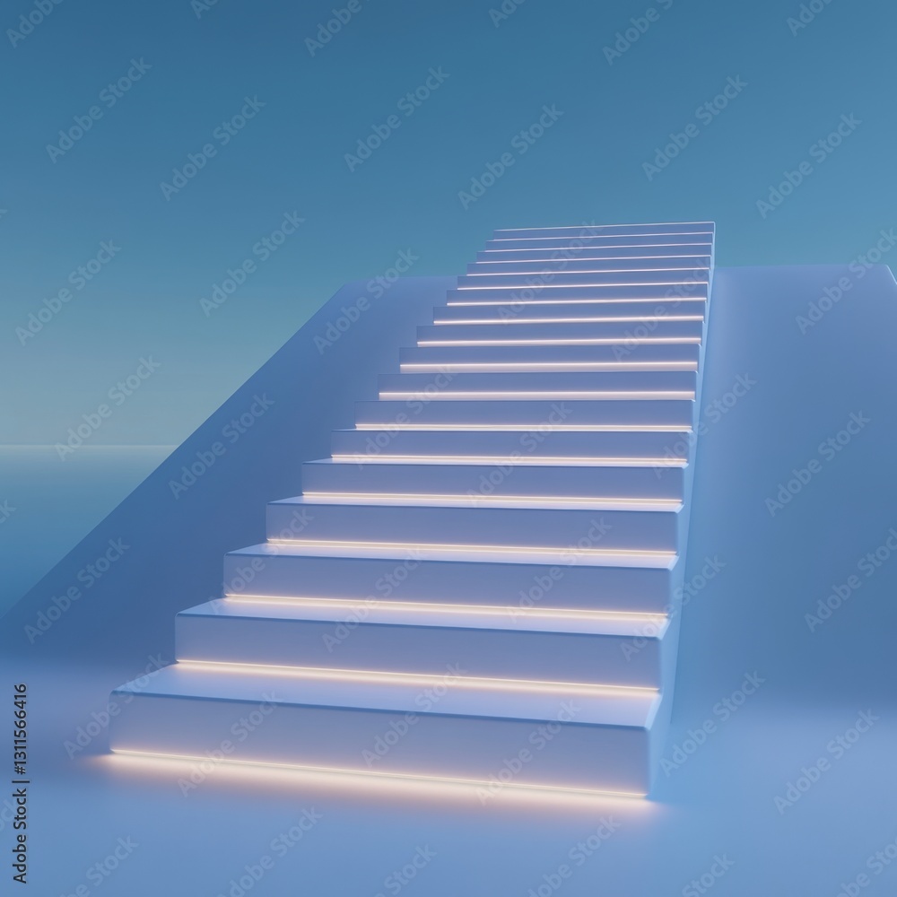 Dynamic Glowing Steps Symbolizing Success in 3D Environment Dynamic Glowing Steps Symbolizing Success in 3D Environment