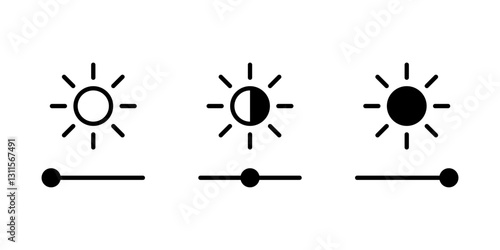 Brightness control icon. Brightness and contrast level adjustment icons. Brightness slider level control icon
